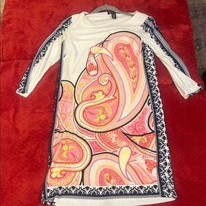 INC International Concepts White and Pink Orange Long Sleeve Dress size 6